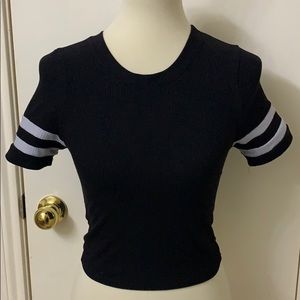 Bozzolo Ribbed Black Top with Stripes on Sleeve‎